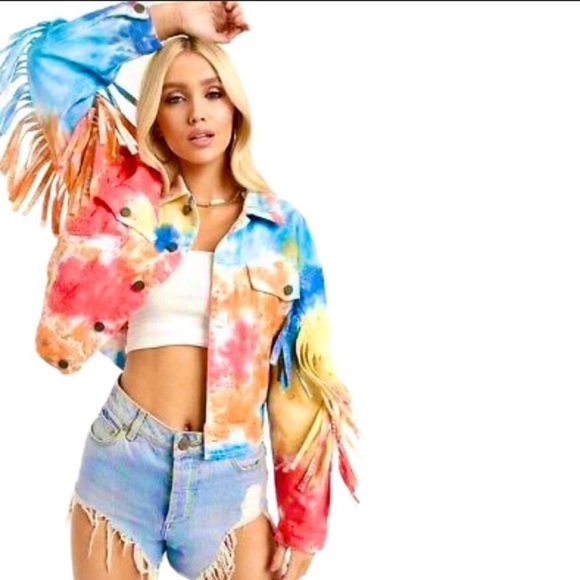 Blank NYC Jackets & Blazers - NWT BLANK NYC TIE DYE LUCKY CHARM FRINGE JACKET